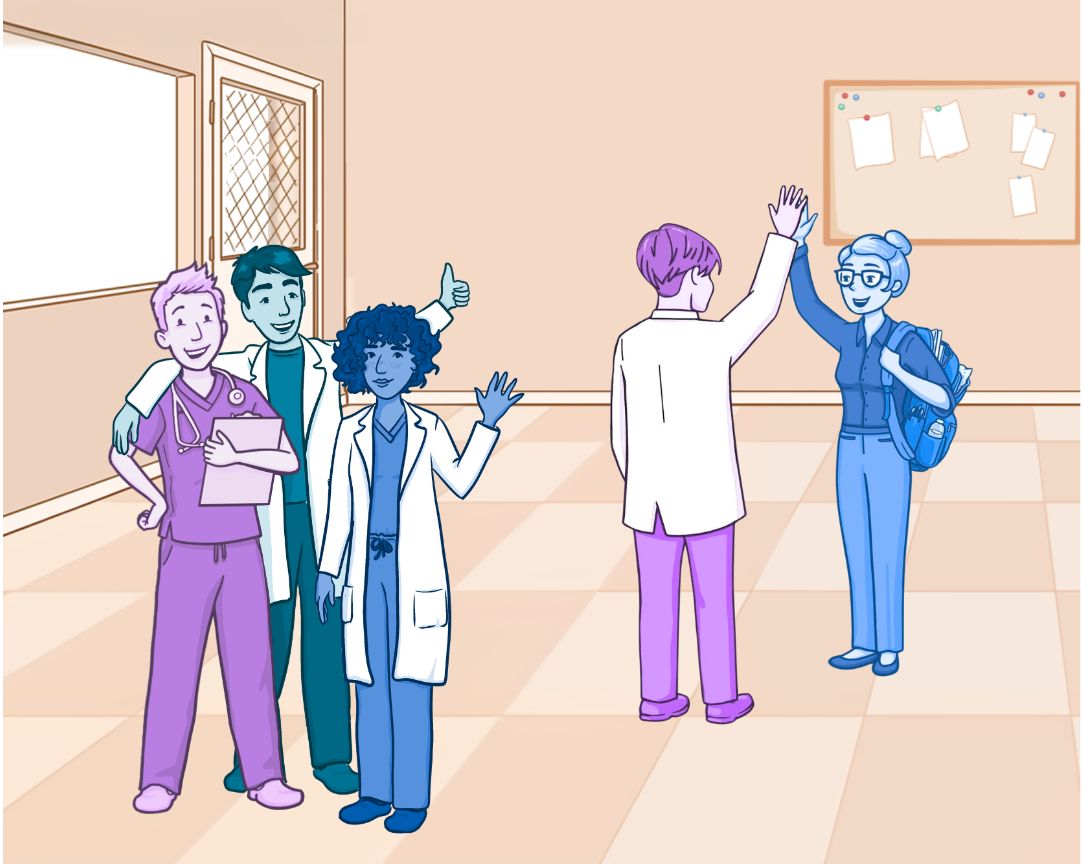 group of students in a hallway