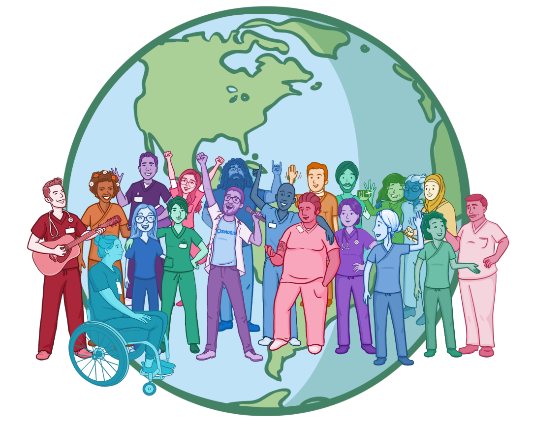 group of students in front a globe