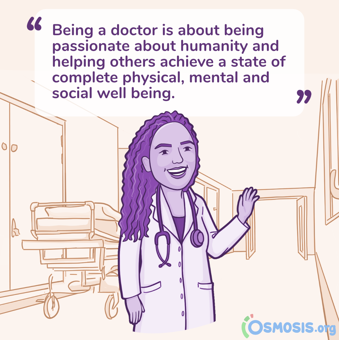 female medical student with a quote box