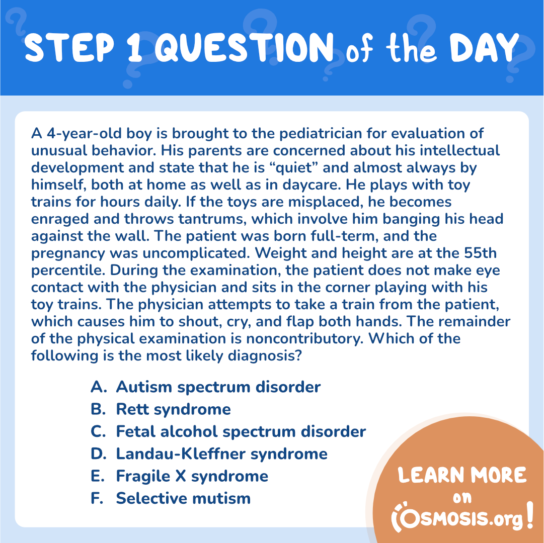 Study Tips USMLE® Step 1 Question of the Day Autism spectrum disorder